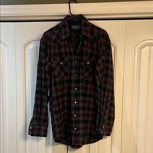 Pendleton Men's Button Down Shirt - Burgundy and Black Plaid